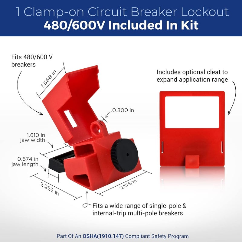 Brady Breaker Lockout Tagout Electrical Loto Kit. 120/277V to 480/600V Circuit Lock Outs. Set Includes 1 Red Safety Padlock, Hasps, Tags. Devices for Station Refill - 153669 - Image 5